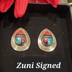 Vintage Native American Zuni Sterling Silver Earrings